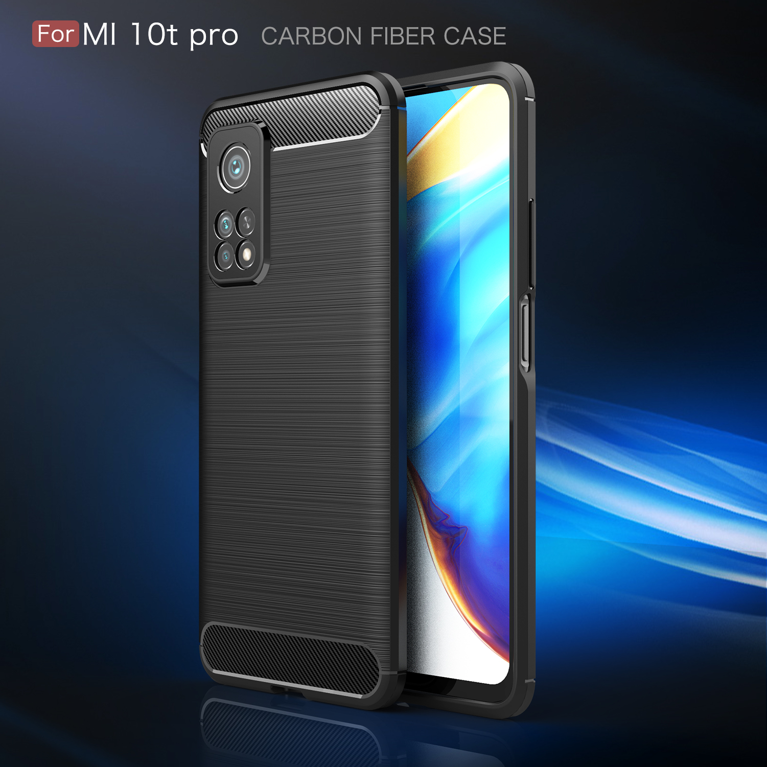 Pour Xiaomi Mi 10T Pro 5G / mi 10T 5G / Redmi K30S TPU Soft TPU Brossé Couverture de Protection de Conception en Fibre de Carbone - le Noir