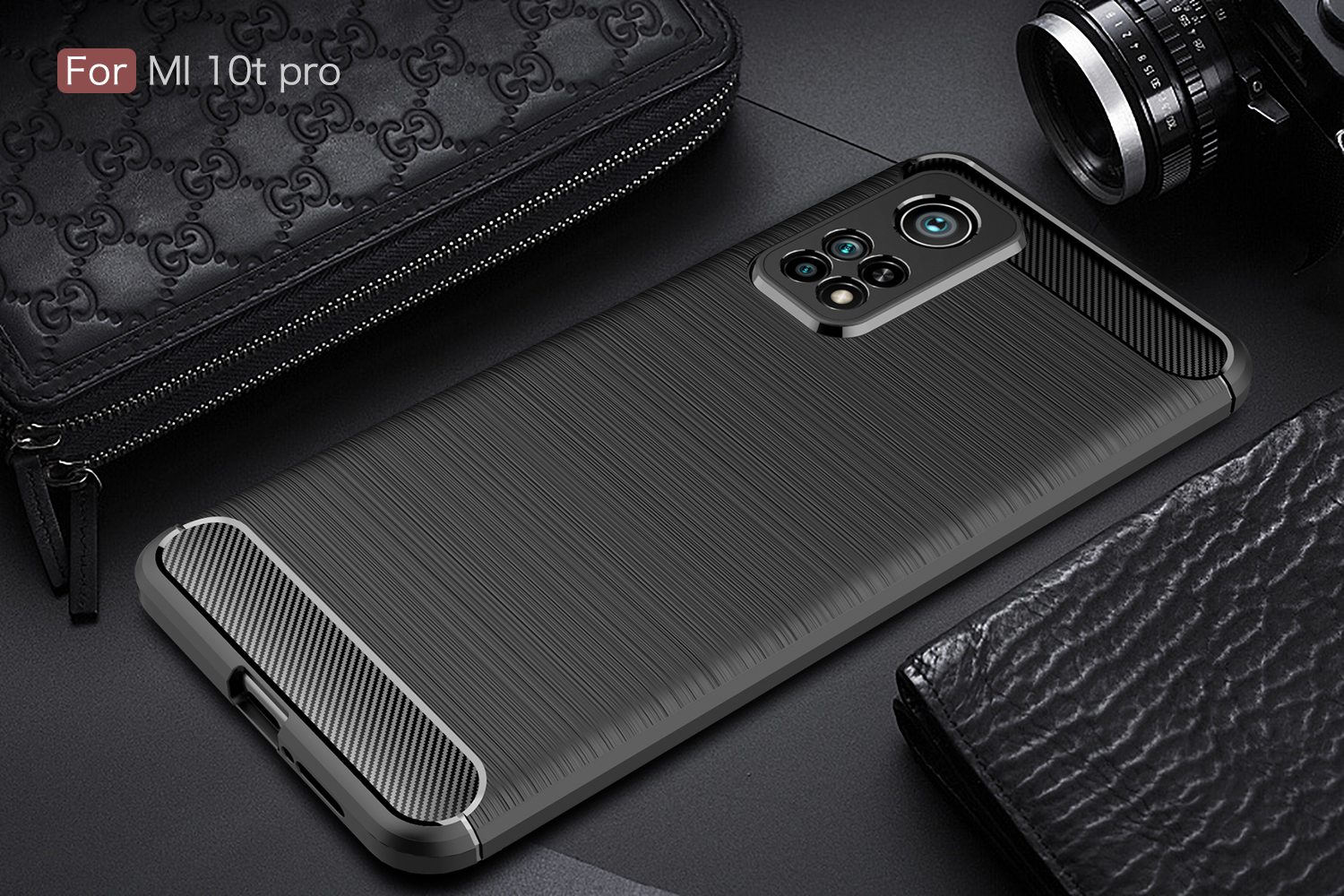 Pour Xiaomi Mi 10T Pro 5G / mi 10T 5G / Redmi K30S TPU Soft TPU Brossé Couverture de Protection de Conception en Fibre de Carbone - le Noir