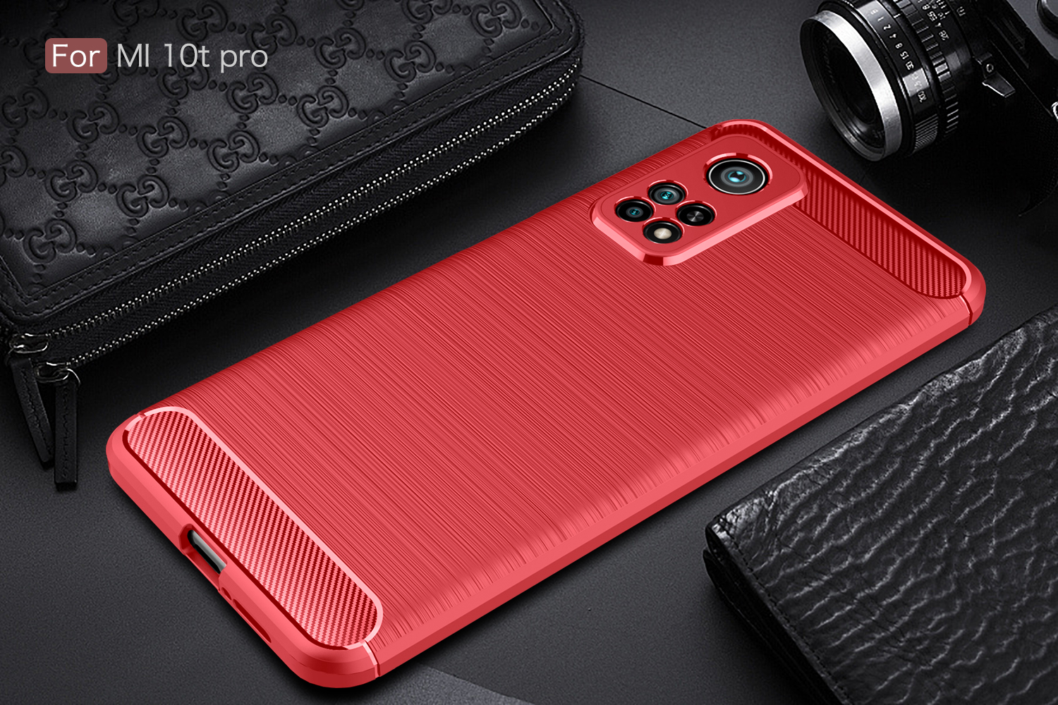 Pour Xiaomi Mi 10T Pro 5G / mi 10T 5G / Redmi K30S TPU Soft TPU Brossé Couverture de Protection de Conception en Fibre de Carbone - le Noir