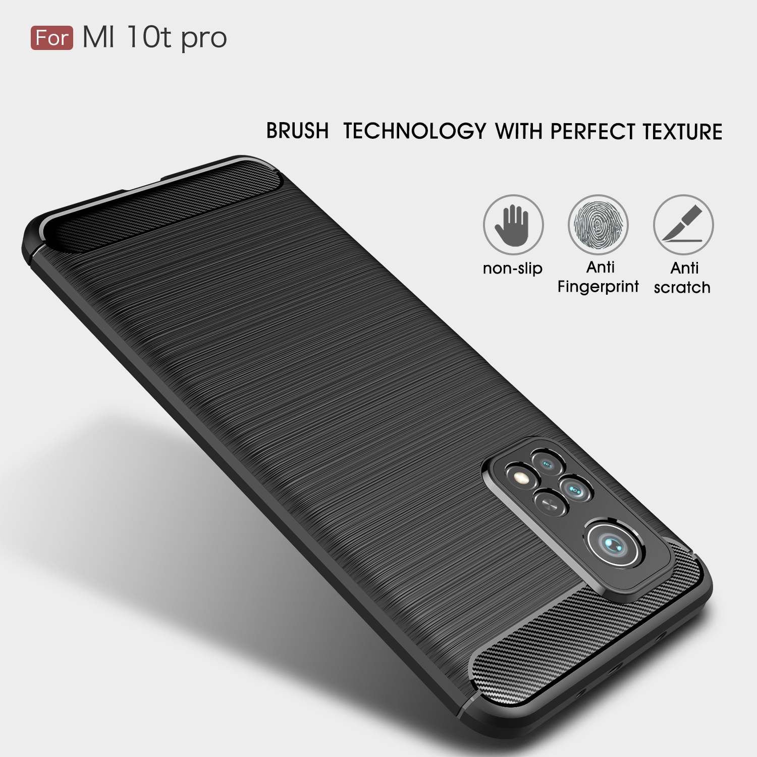 Pour Xiaomi Mi 10T Pro 5G / mi 10T 5G / Redmi K30S TPU Soft TPU Brossé Couverture de Protection de Conception en Fibre de Carbone - le Noir