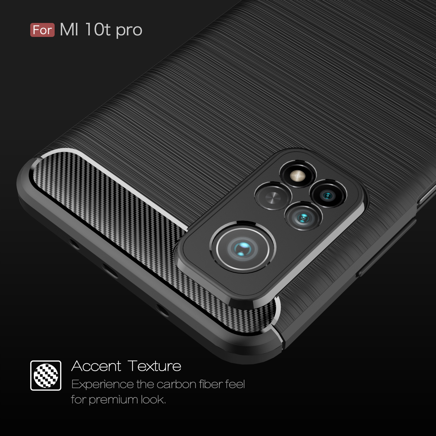 Pour Xiaomi Mi 10T Pro 5G / mi 10T 5G / Redmi K30S TPU Soft TPU Brossé Couverture de Protection de Conception en Fibre de Carbone - le Noir