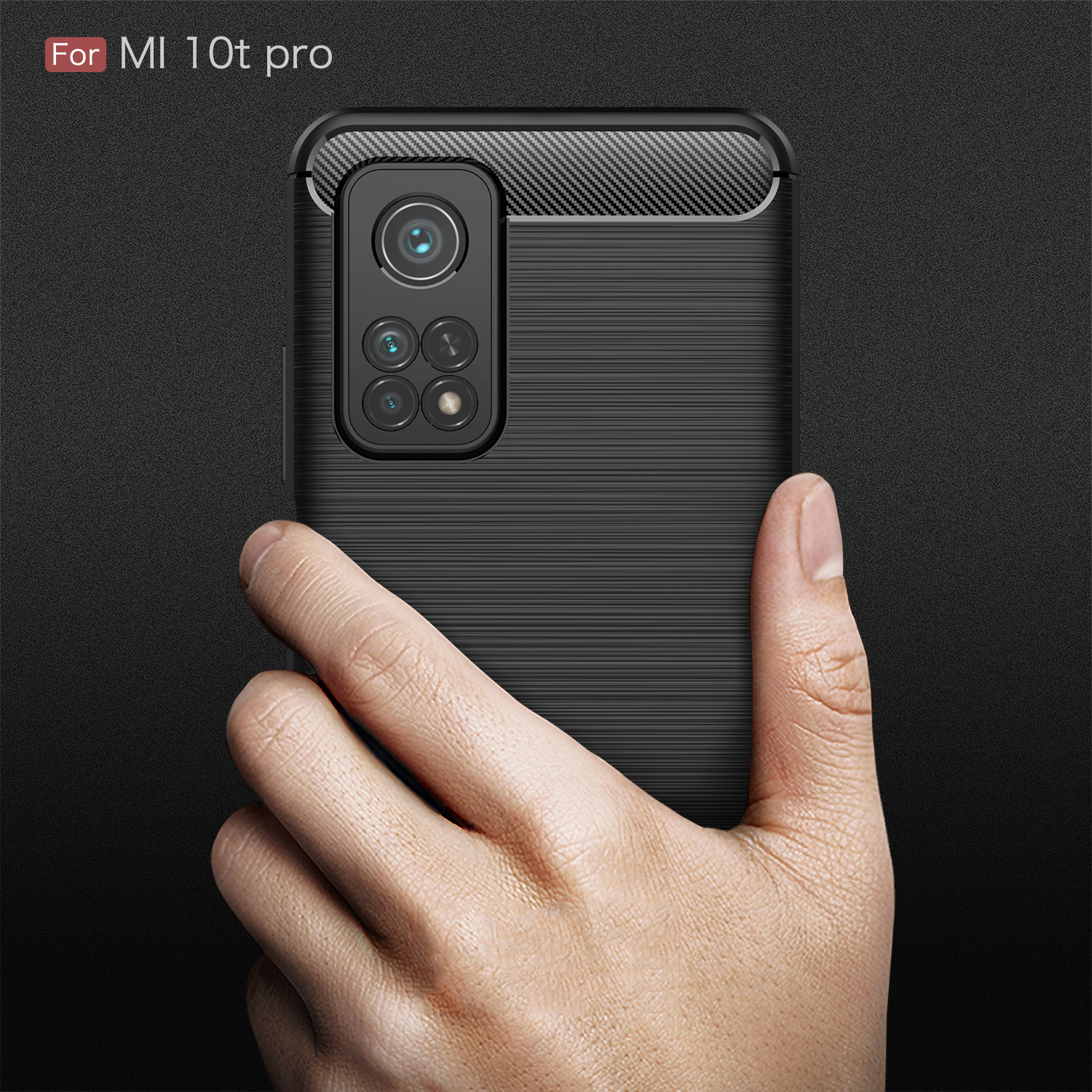 Pour Xiaomi Mi 10T Pro 5G / mi 10T 5G / Redmi K30S TPU Soft TPU Brossé Couverture de Protection de Conception en Fibre de Carbone - le Noir