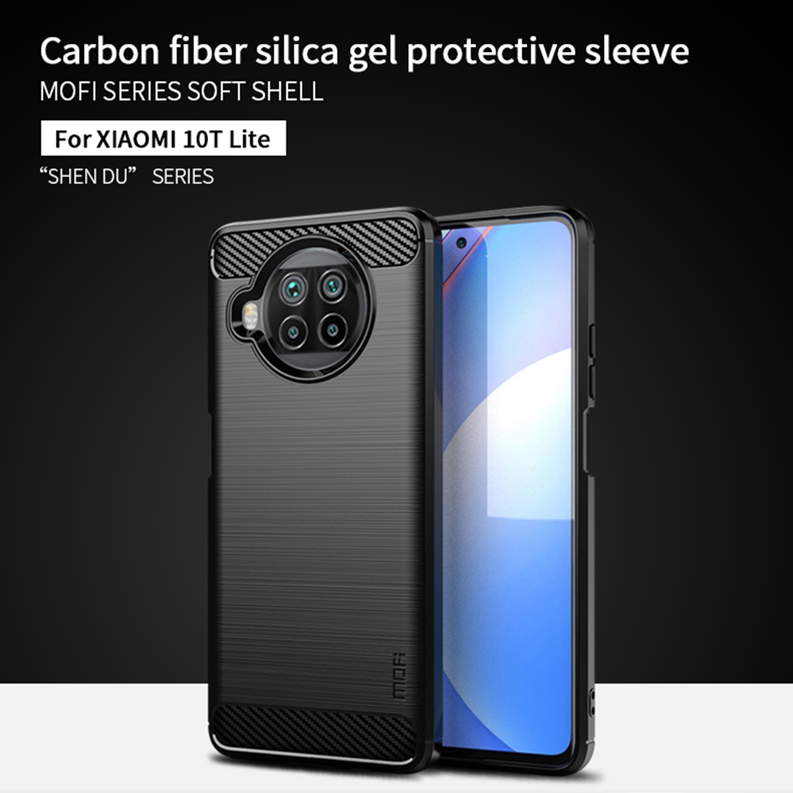 MOFI Brossed Fibre de Carbone Soft TPU Back Back Pour Xiaomi Mi 10T Lite 5G / Redmi Note 9 Pro 5G / Mi 10i 5G - le Noir