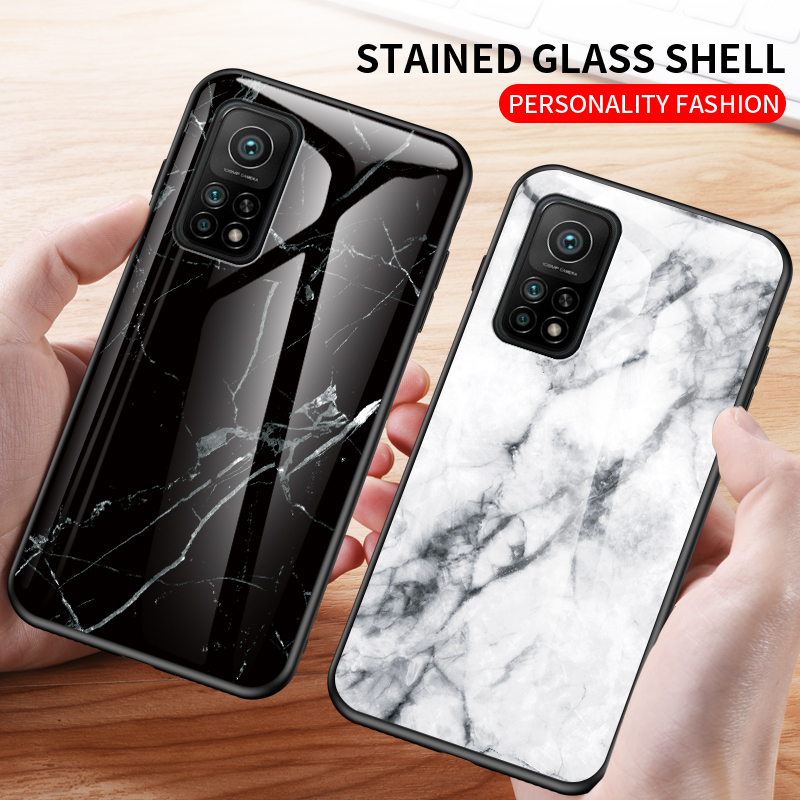 Modello Marmorizzato Glass Temperato+ Guscio Per Telefono PC Con Bordo TPU Per Xiaomi Mi 10T Pro 5G / Mi 10T 5G - Nero