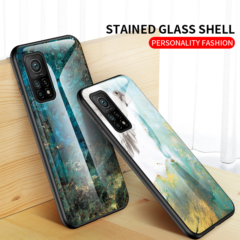 Padrocor de Marmorear Vidro Temperado+ Shell de Telefone PC Com Borda TPU Para Xiaomi Mi 10T Pro 5G / Mi 10t 5g - Jade