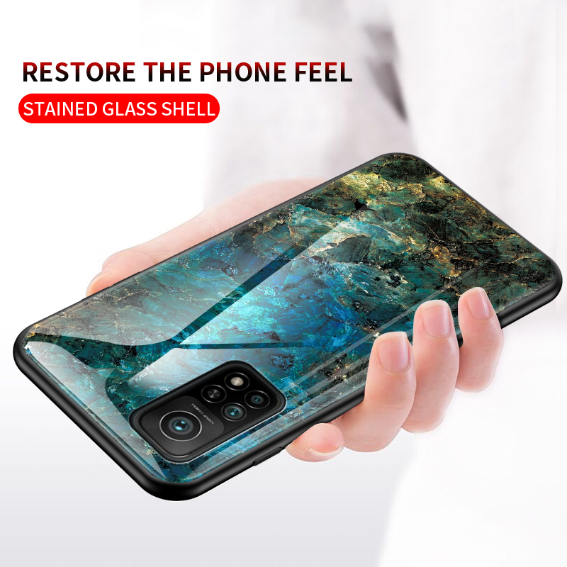 Modello Marmorizzato Glass Temperato+ Guscio Per Telefono PC Con Bordo TPU Per Xiaomi Mi 10T Pro 5G / Mi 10T 5G - Giada