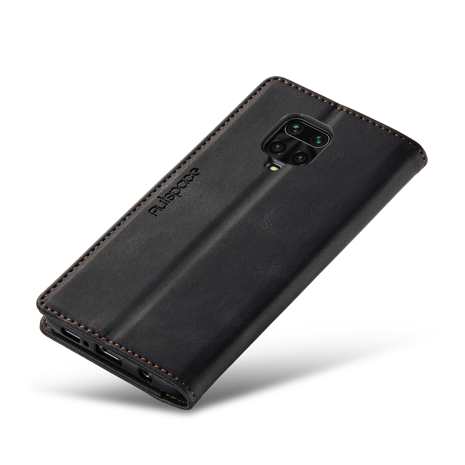 AUTSPACE A01 Series RFID Blocking Retro Matte Leather Wallet Case for Xiaomi Redmi Note 9S - Black-20
