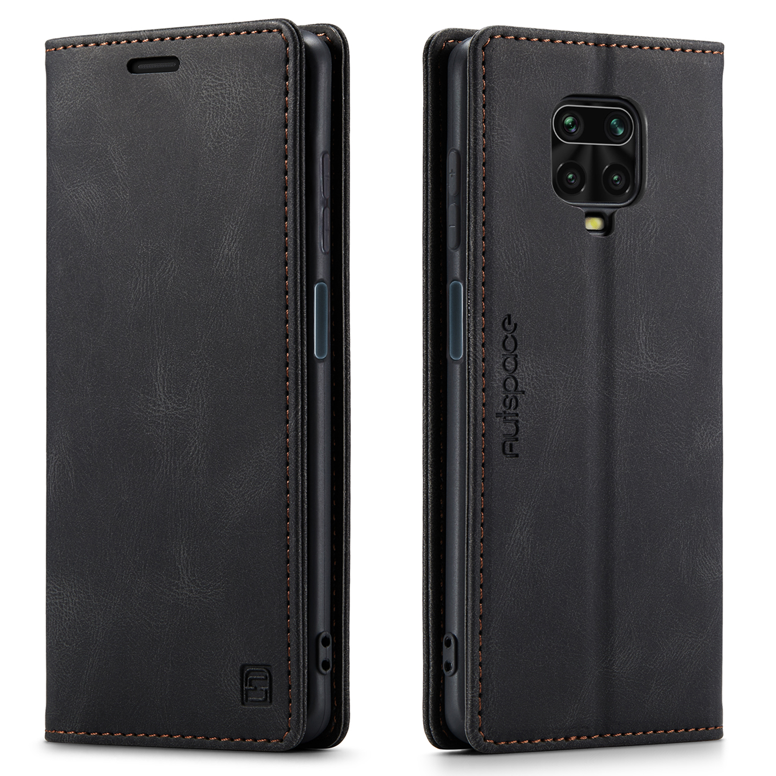 AUTSPACE A01 Series RFID Blocking Retro Matte Leather Wallet Case for Xiaomi Redmi Note 9S - Black-3