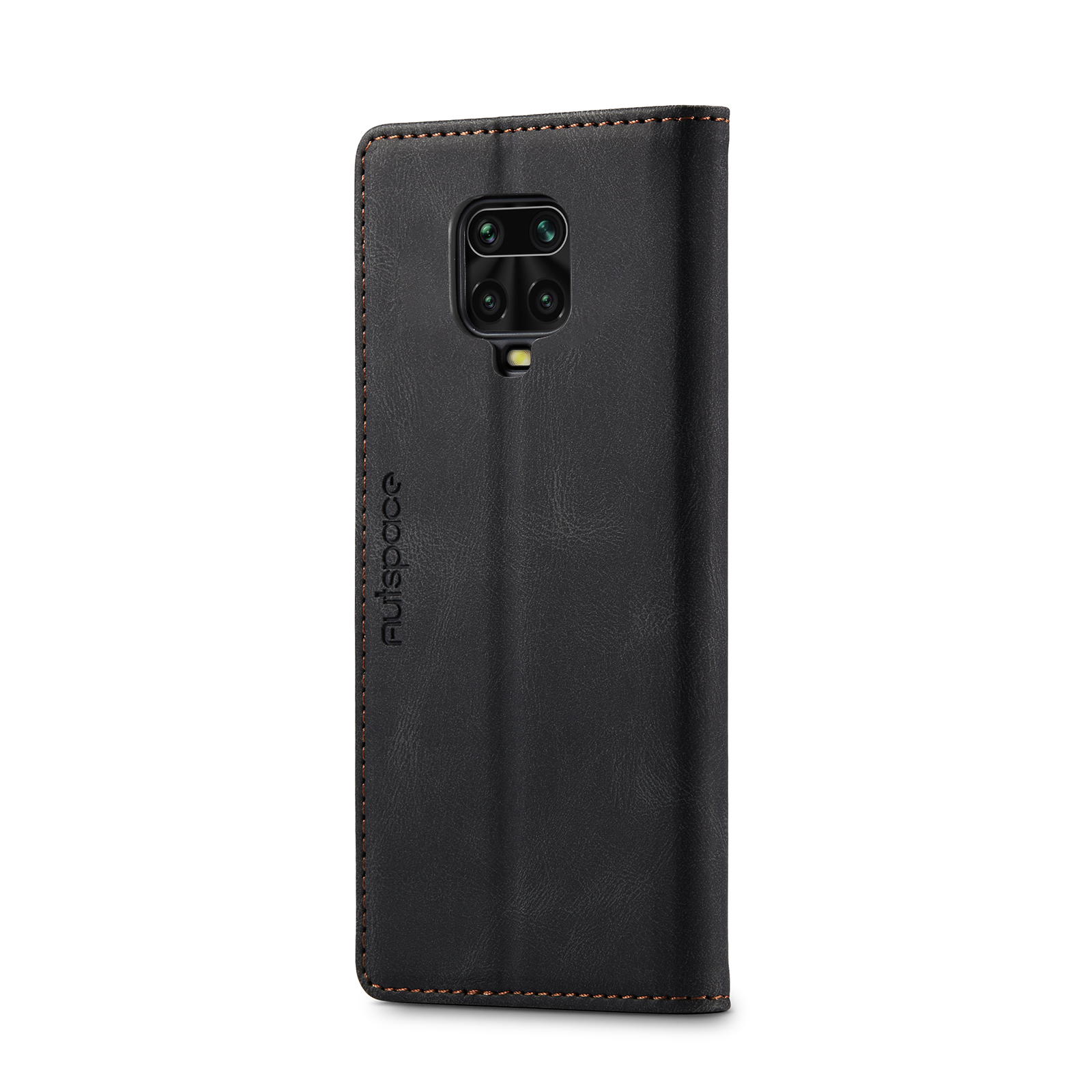 AUTSPACE A01 Series RFID Blocking Retro Matte Leather Wallet Case for Xiaomi Redmi Note 9S - Black-7