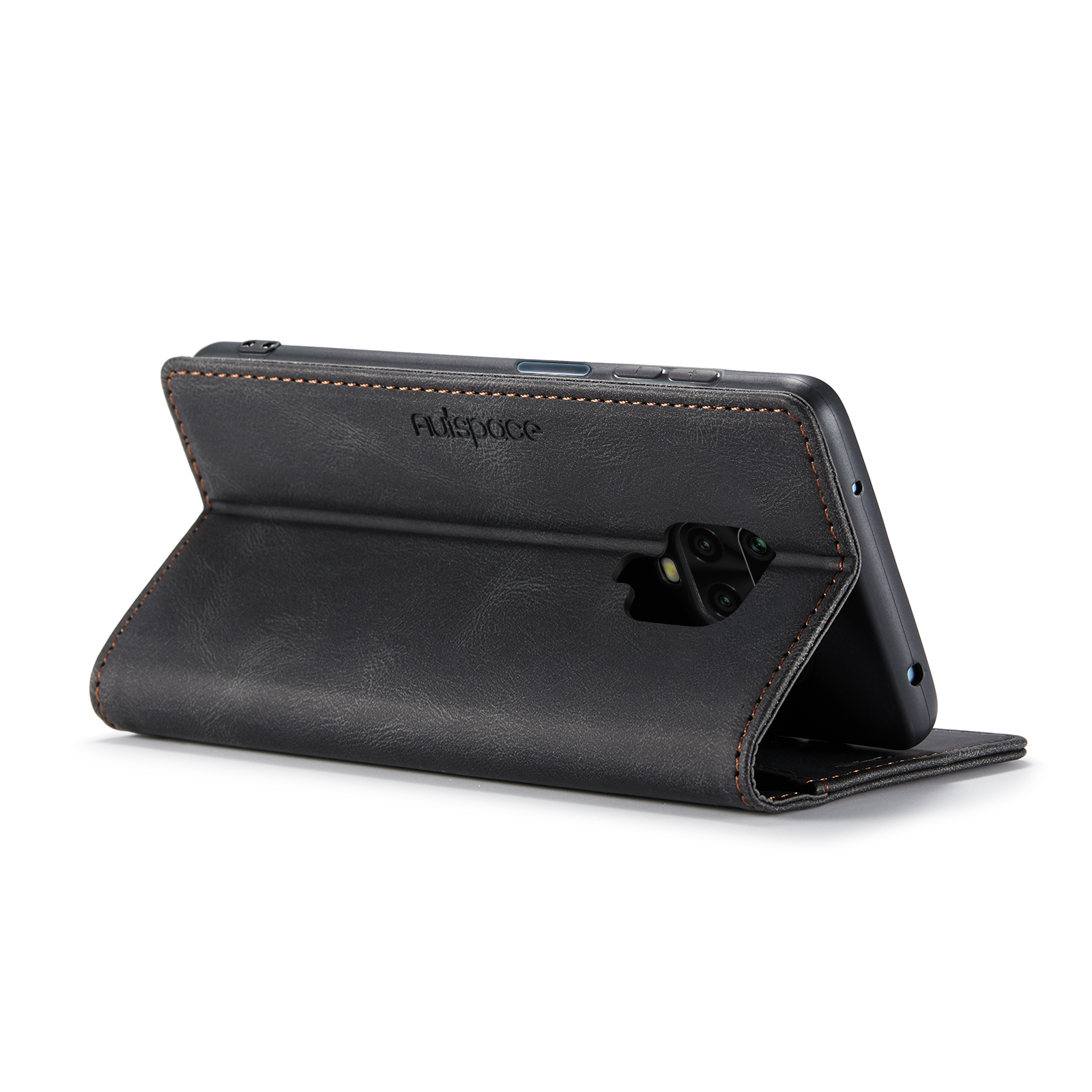 AUTSPACE A01 Series RFID Blocking Retro Matte Leather Wallet Case for Xiaomi Redmi Note 9S - Black-14