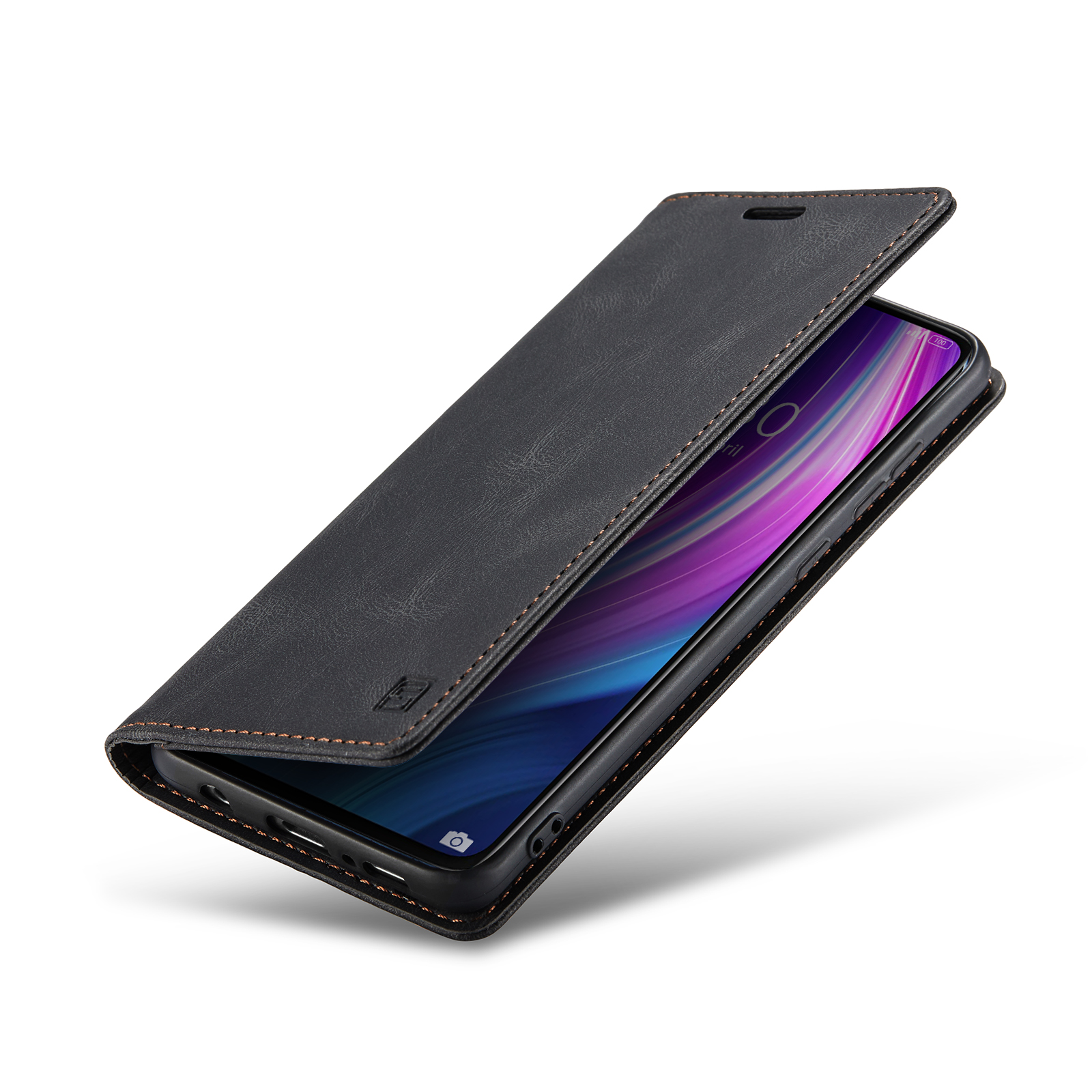 AUTSPACE A01 Series RFID Blocking Retro Matte Leather Case Wallet for Xiaomi Redmi Note 8 Pro - Black-21