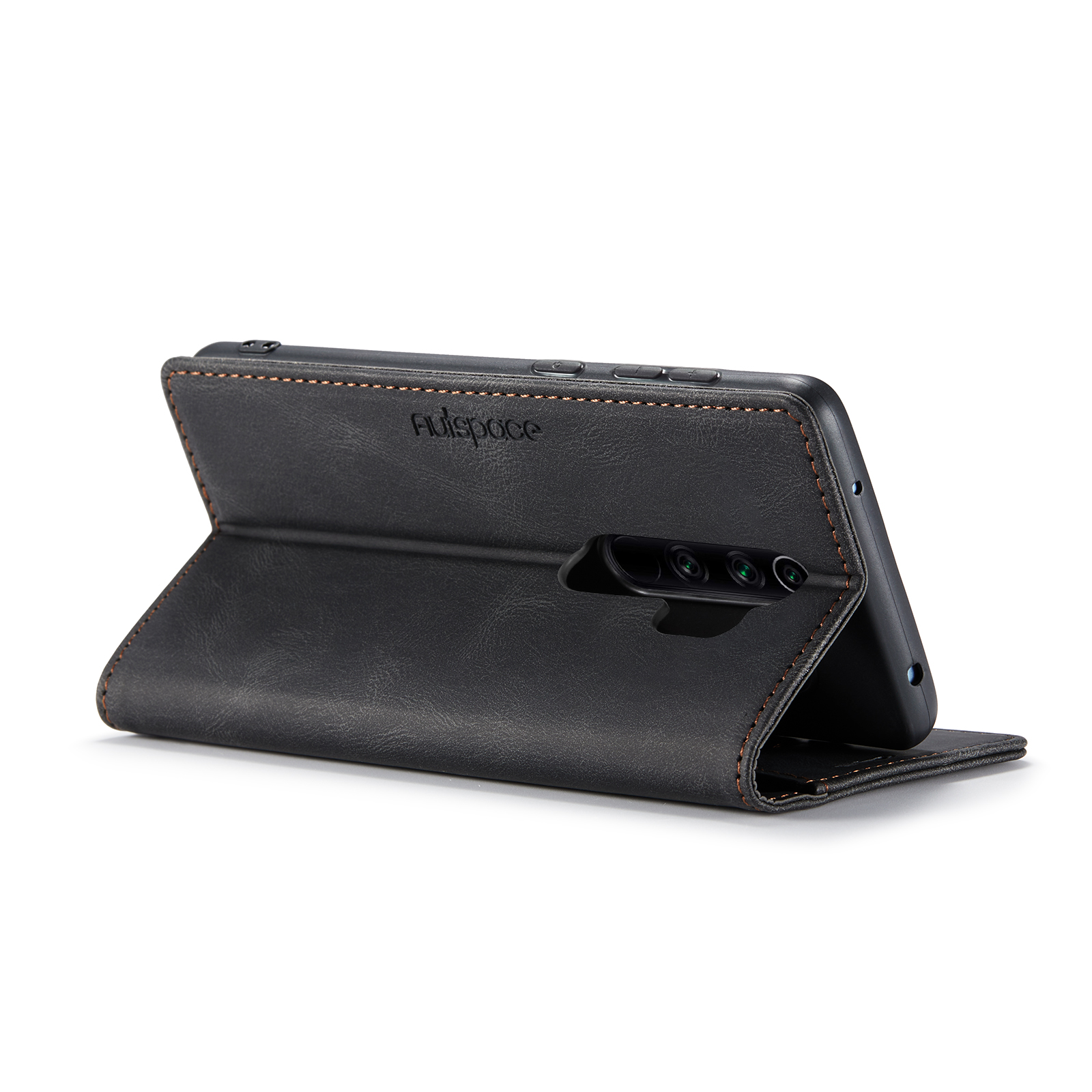 AUTSPACE A01 Series RFID Blocking Retro Matte Leather Case Wallet for Xiaomi Redmi Note 8 Pro - Black-13
