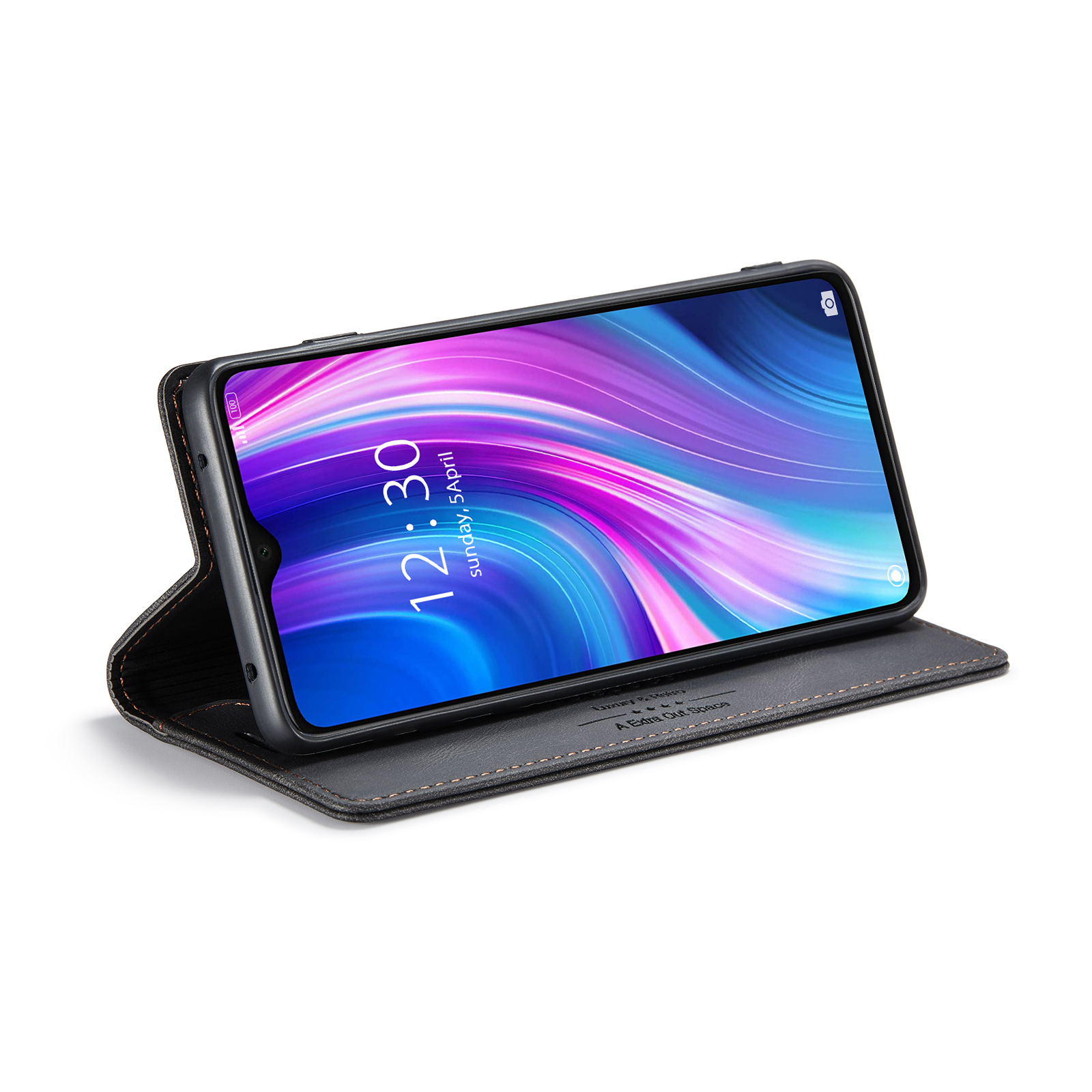 AUTSPACE A01 Series RFID Blocking Retro Matte Leather Case Wallet for Xiaomi Redmi Note 8 Pro - Black-16
