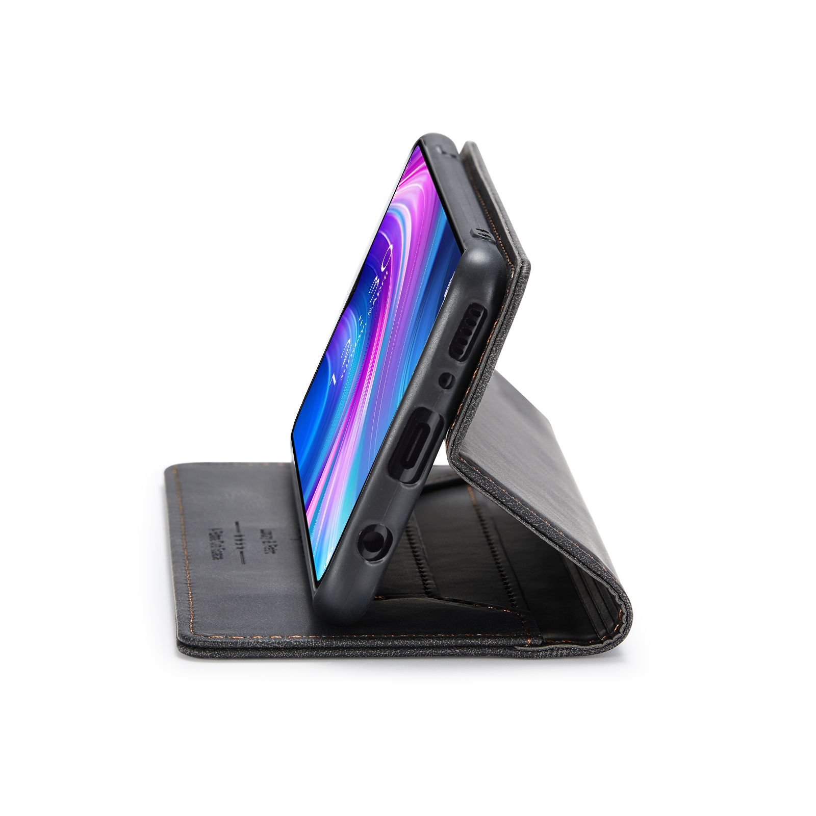 AUTSPACE A01 Series RFID Blocking Retro Matte Leather Case Wallet for Xiaomi Redmi Note 8 Pro - Black-17