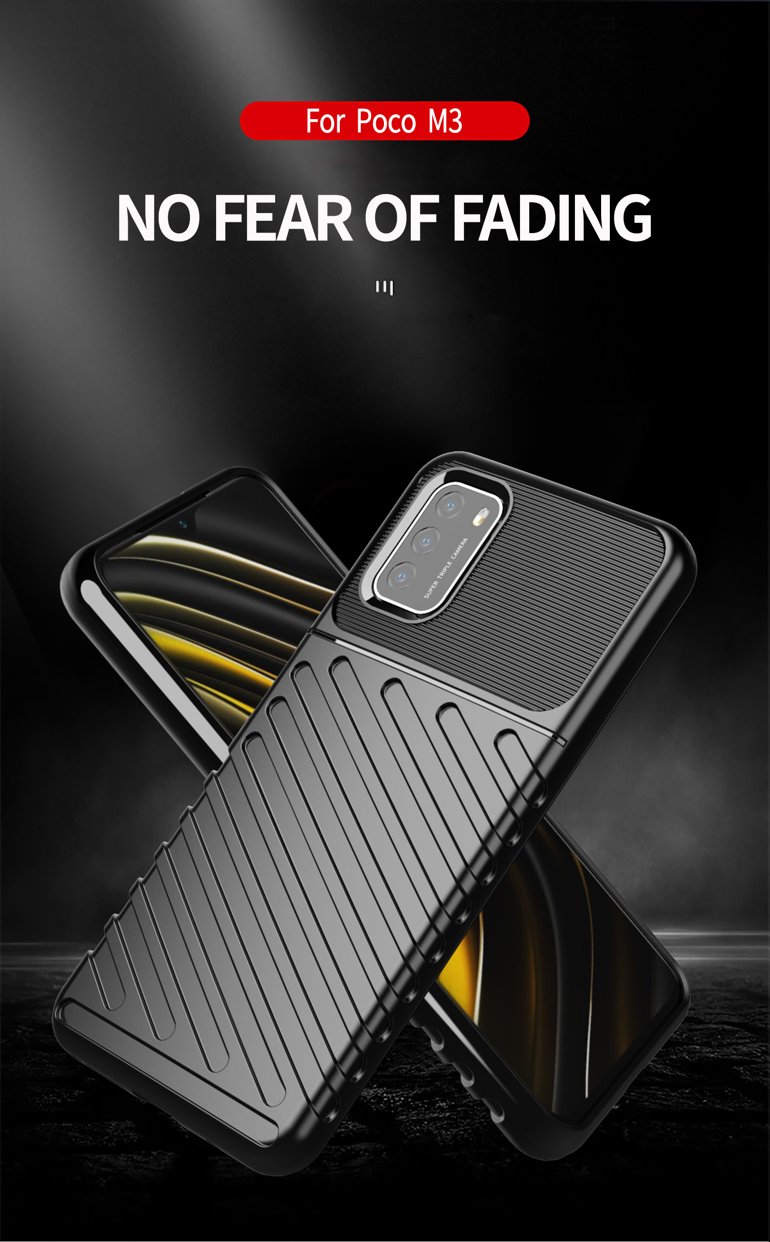 Texture de la Série Thunder Texture TPU Case de Protection Pour Xiaomi Poco M3 - le Noir