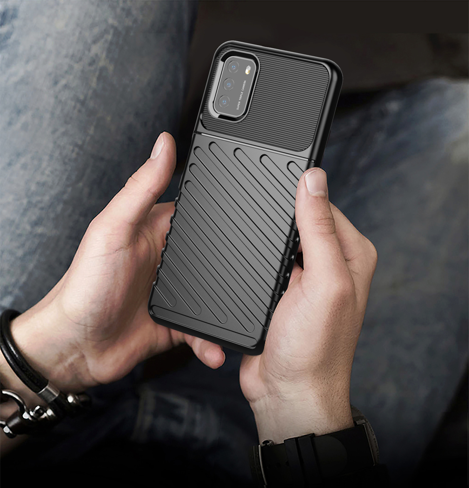 Texture de la Série Thunder Texture TPU Case de Protection Pour Xiaomi Poco M3 - le Noir