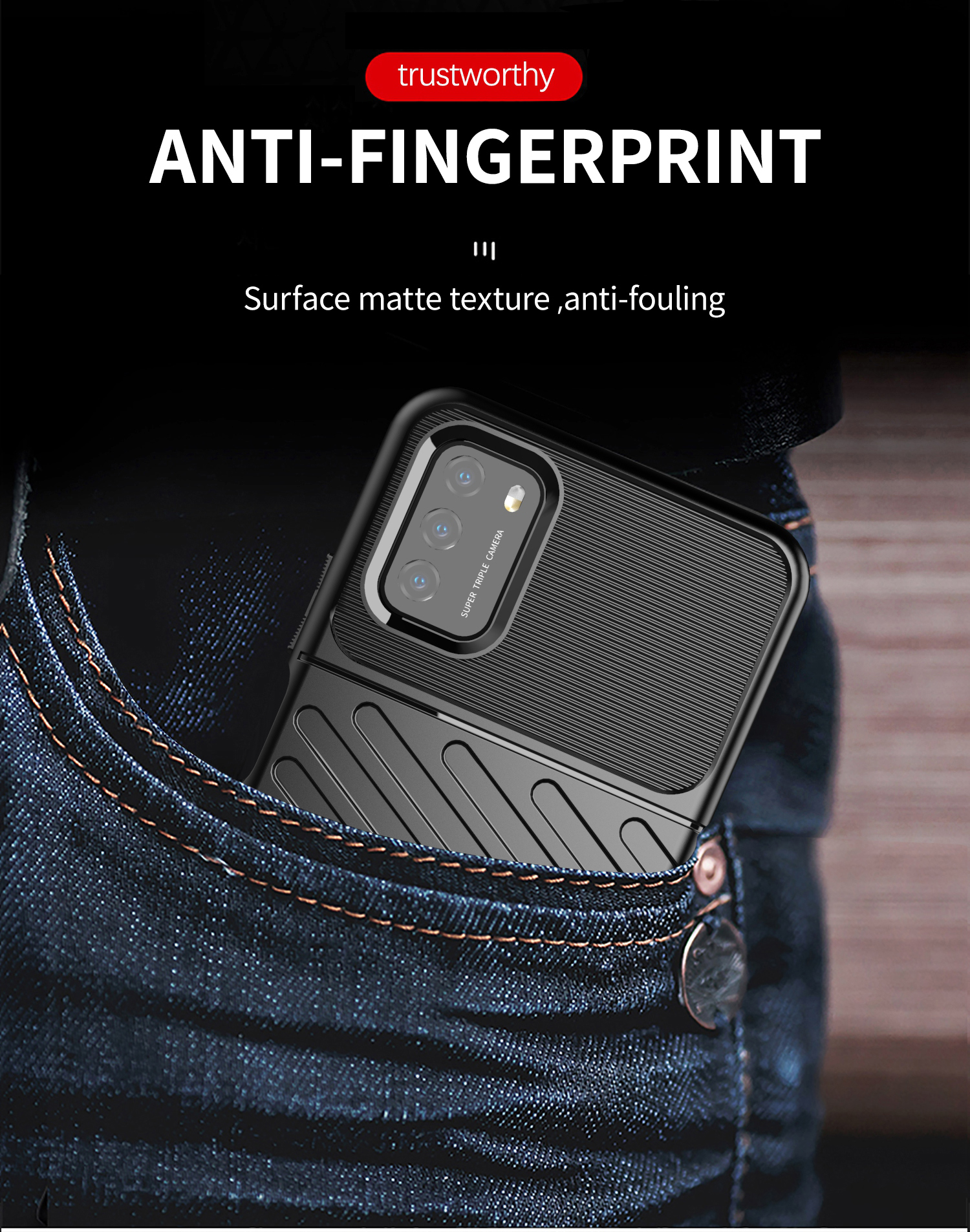 Serie Thunder Texture TPU Caso de Protección TPU Para Xiaomi Poco M3 - Negro