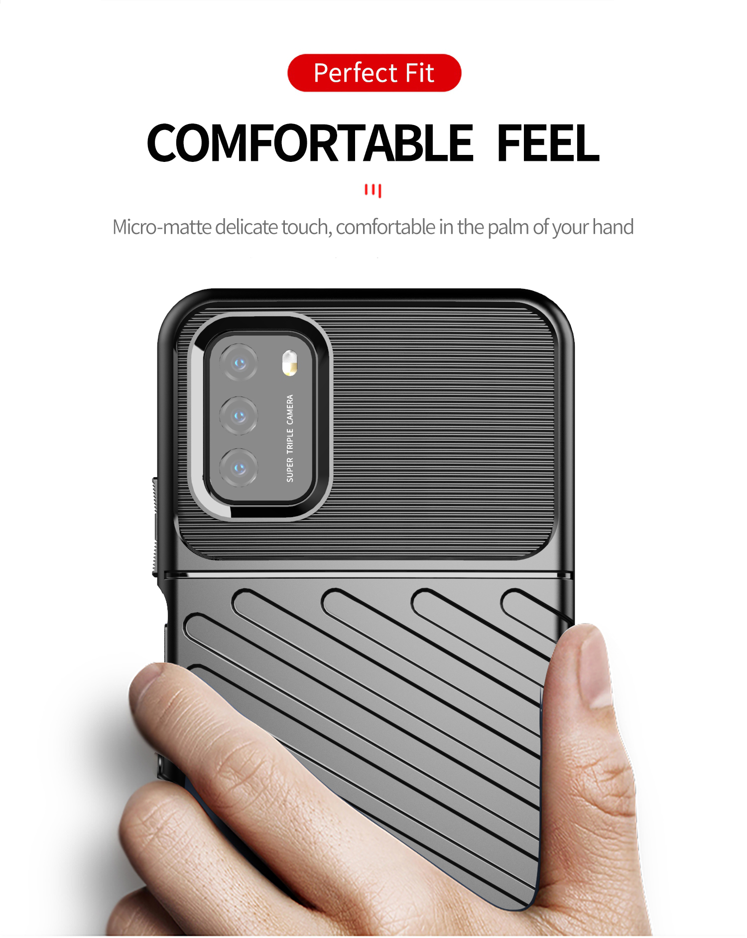 Texture de la Série Thunder Texture TPU Case de Protection Pour Xiaomi Poco M3 - le Noir