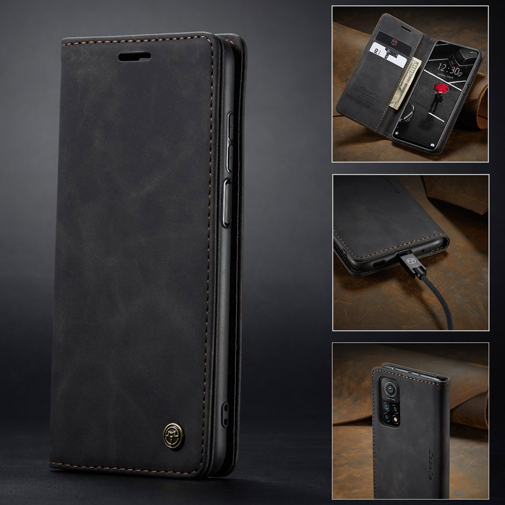 Caseme 013 Série Auto-absorbed le Cuir Support de Porte-couverture de Portefeuille Pour Xiaomi Mi 10T 5G / mi 10T Pro 5G - le Noir