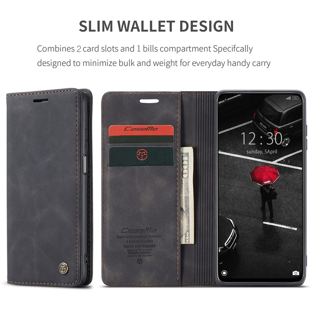 Caseme 013 Série Auto-absorbed le Cuir Support de Porte-couverture de Portefeuille Pour Xiaomi Mi 10T 5G / mi 10T Pro 5G - le Noir