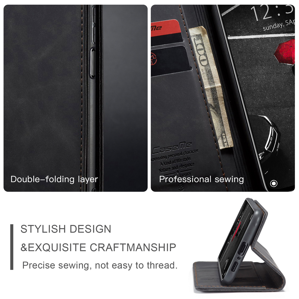 CASEME 013 Serie Auto-absorbiertes Lederständer Brieftaschenabdeckungskoffer Für Xiaomi Mi 10T 5G / Mi 10T Pro 5g - Schwarz