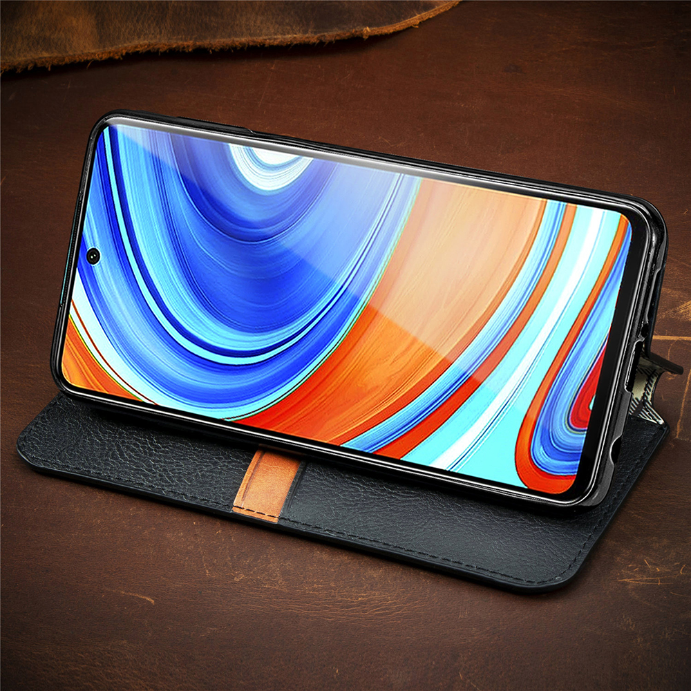 Fashion Rombus Texture Case de Cuero PU Auto-absorbido Con Soporte de Billetera Para Xiaomi Redmi Note 9 Pro 4G (versión Global) - Negro