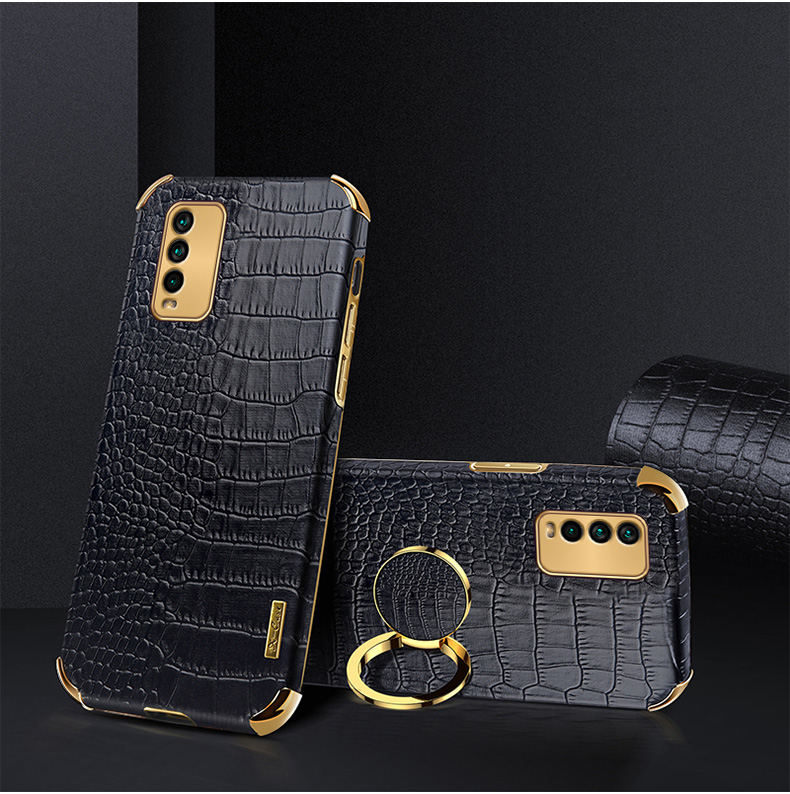 Design In Pelle PU Con Texture Di Coccodrillo Preciso Per Ritaglio In Coccodrillo + Copertura Del Telefono TPU Con Supporto Per Anello Per Xiaomi Redmi 9T / 9 Potenza / Nota 9 4G (Qualcomm Snapdragon 662) - Nero