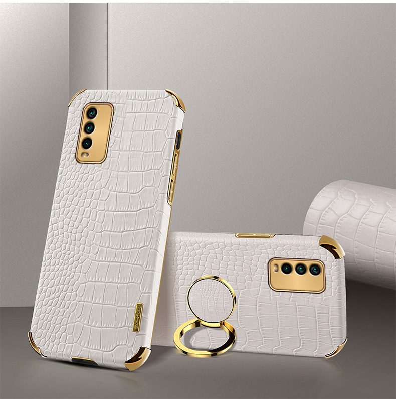 Textura Precisa Do CroCOPLATING DESCOPLATION PU Design De Couro PU + Tampa Do Telefone Do TPU Com Suporte Do Anel Para Xiaomi Redmi 9T / 9 Power / Nota 9 4G (Qualcomm Snapdragon 662) - Preto