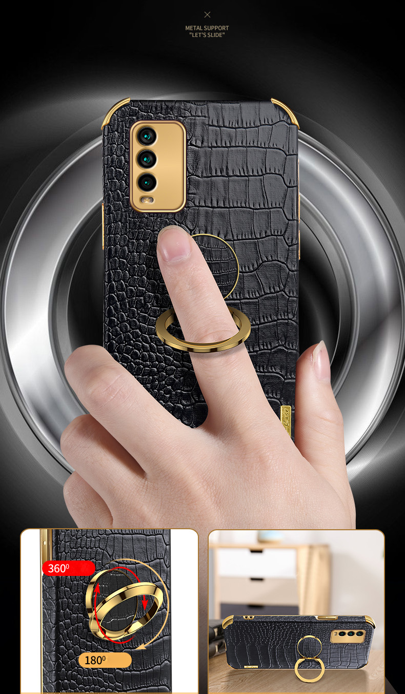 Coupe De Coupe Précise Crocodile Crocodile Texture PU Cuir Design + Couverture De Téléphone TPU Avec Porte-bague Pour Xiaomi RedMI 9T / 9 Power / Note 9 4G (Qualcomm Snapdragon 662) - Noir