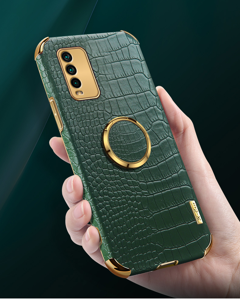 Textura Precisa Do CroCOPLATING DESCOPLATION PU Design De Couro PU + Tampa Do Telefone Do TPU Com Suporte Do Anel Para Xiaomi Redmi 9T / 9 Power / Nota 9 4G (Qualcomm Snapdragon 662) - Preto