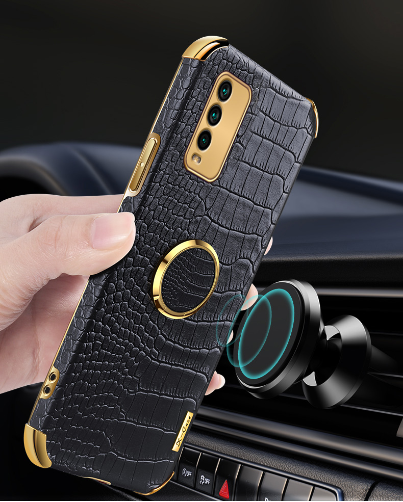 Design In Pelle PU Con Texture Di Coccodrillo Preciso Per Ritaglio In Coccodrillo + Copertura Del Telefono TPU Con Supporto Per Anello Per Xiaomi Redmi 9T / 9 Potenza / Nota 9 4G (Qualcomm Snapdragon 662) - Nero