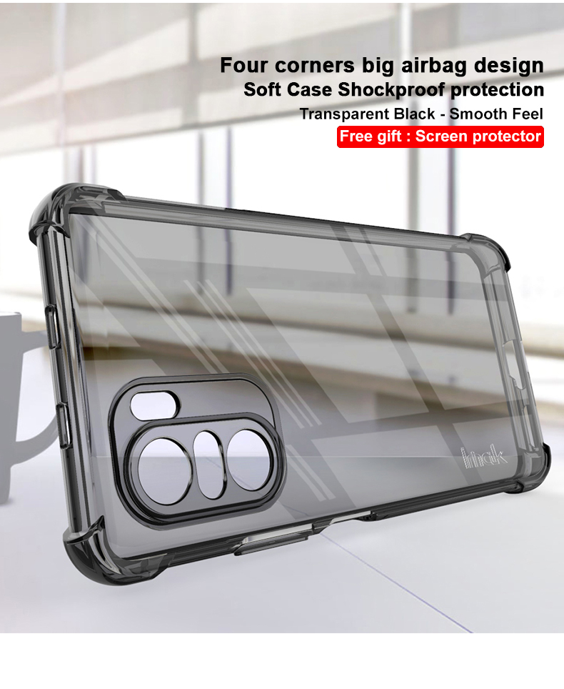 IMAK Full Protection Coussin à Quatre Coins TPU Soft Case [avec Protecteur D'écran] Pour Xiaomi Redmi K40 / K40 Pro / K40 Pro + / mi 11i / Poco F3 - Transparent