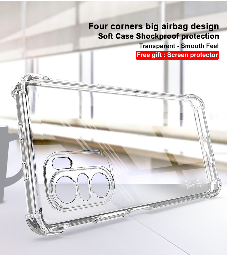 IMAK Proteção Full Cushioned Four TPU Soft Case [com Protetor de Tela] Para Xiaomi Redmi K40/K40 Pro/K40 Pro+/Mi 11i/Poco F3 - Transparente