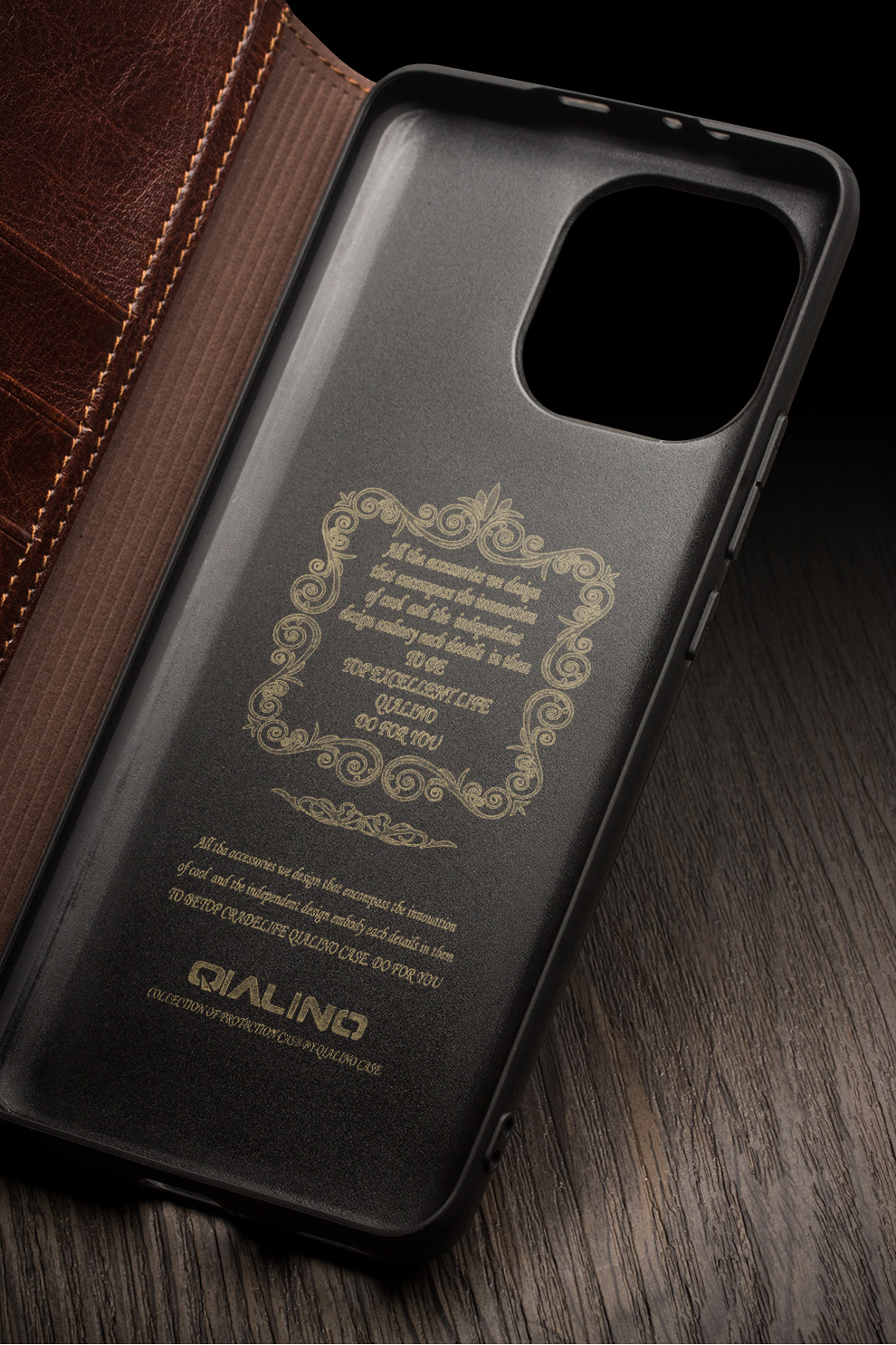 Qialino Folio Flip Caso de Couro Genuíno Para Xiaomi Mi 11, Tampa do Telefone da Carteira de Suporte Dobrável - Preto