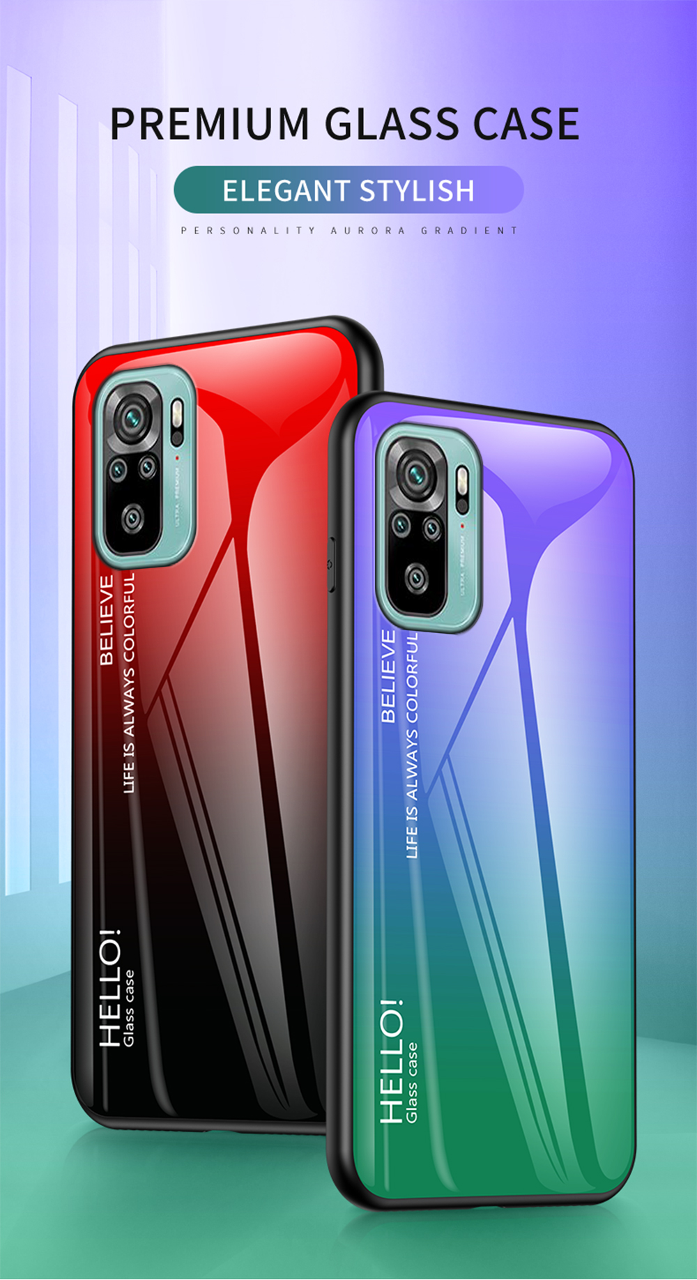 Anti-kratzer-tpu-rahmen-farbgradient Design Temperiertes Glas Handy Zurück Für Xiaomi Redmi Anmerkung 10 4G/Note 10s - Schwarz