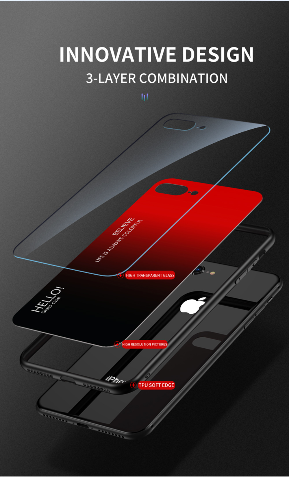 Diseño de Gradiente de Color Behor Back Celebe de Vidrio Templado Anti-stratch Behip Para Xiaomi Mi 11 Lite 4G / 5G / 11 Lite 5g ne - Negro Rojo