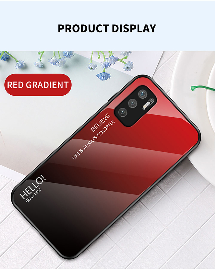 Gut Geschützter Farbverlauf Design Gehärtetes Glas Anti-Kratzer Handy Rückseite Fall Für Xiaomi Redmi Note 10 5g/poco M3 Pro 4g/poco M3 Pro 5G - Rot/schwarz