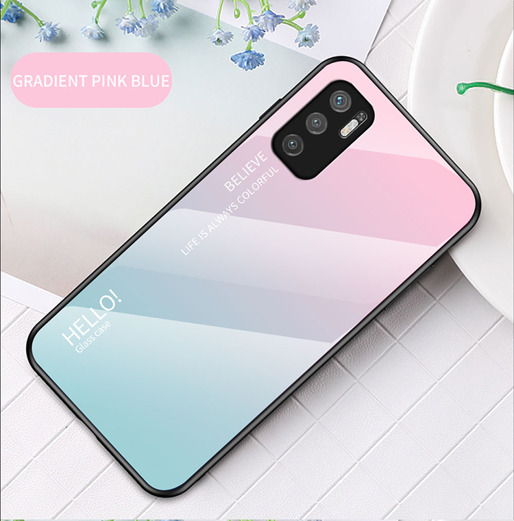 Gut Geschützter Farbverlauf Design Gehärtetes Glas Anti-Kratzer Handy Rückseite Fall Für Xiaomi Redmi Note 10 5g/poco M3 Pro 4g/poco M3 Pro 5G - Rot/schwarz