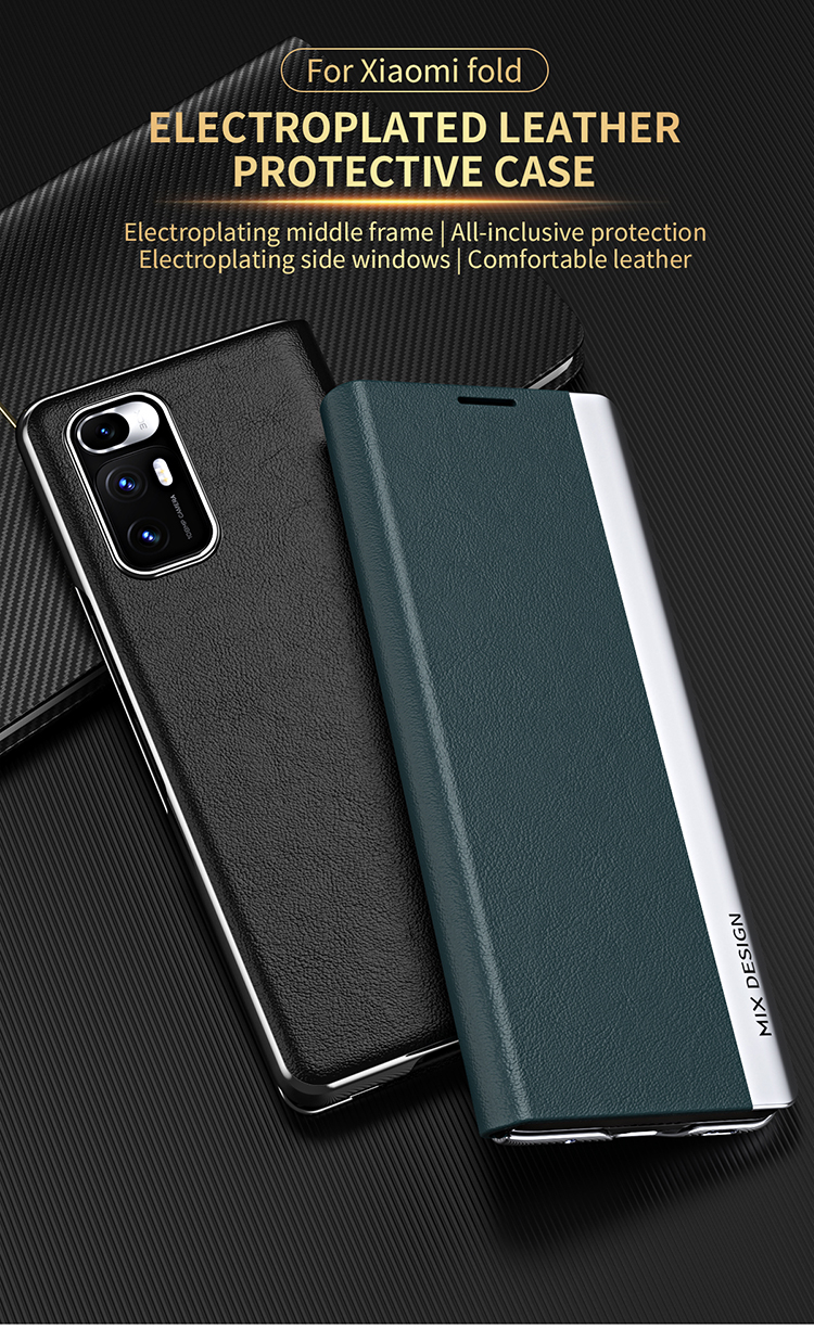 Electroplating Leather Mobile Phone Protective Case Cover Shell for Xiaomi Mi Mix Fold - Black-1