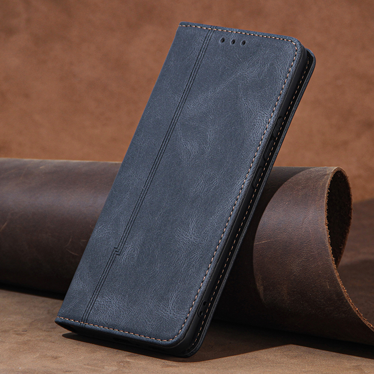 Líneas de Piel de Cuero Funda de Cubierta Protectora de la Billetera de Cuero Para Xiaomi Mi 11 - Negro