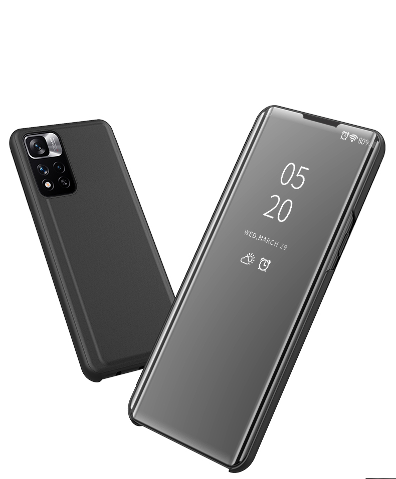 Shockproof Clear View Finestra Elettroplatura di Surface Surface Pelle Copertina Protezione Per Protezione Per Protezione Per Xiaomi Redmi Nota 11 Pro+ 5G/Redmi Nota 11 Pro 5G (cina) (MediaTek) - Nero