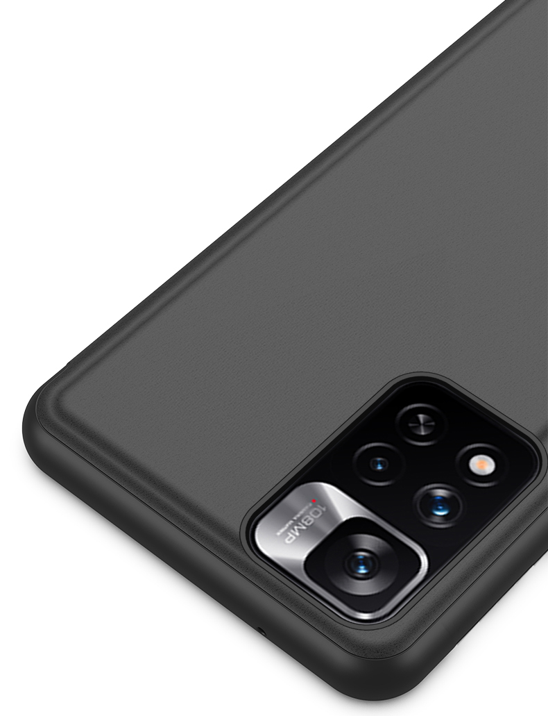 Vista Transparente a Prueba de Choque Ventana de Visión Transparente Electroplante de Espejo de Espejo de Cuero Flip Flip Case Protector de Soporte Para Xiaomi Redmi Note 11 Pro+ 5G/Redmi Note 11 Pro 5G (China) (MediaTek) - Negro