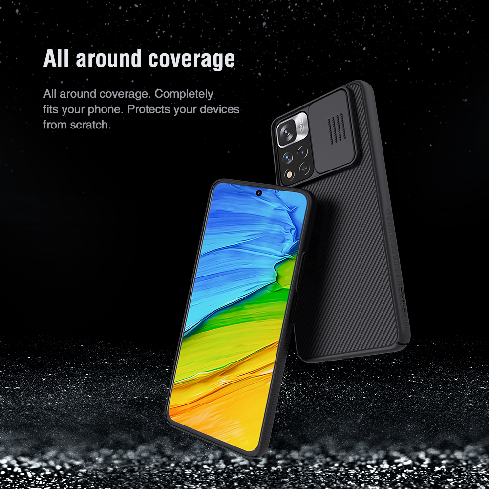 Nillkin Camshield Slide Cover Cover Probry-roobr Tackated Cuptouts PC Cover Cover Для Xiaomi Redmi Note 11 Pro 5G (China) (MediaTek)/11 Pro+ 5G - Черный