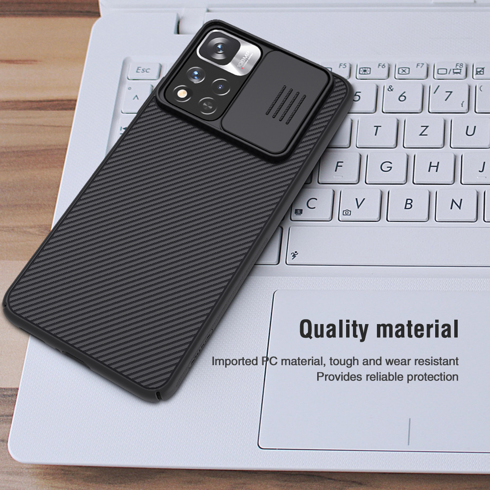 Nillkin Camshield Slide Cover Cover Probry-roobr Tackated Cuptouts PC Cover Cover Для Xiaomi Redmi Note 11 Pro 5G (China) (MediaTek)/11 Pro+ 5G - Черный