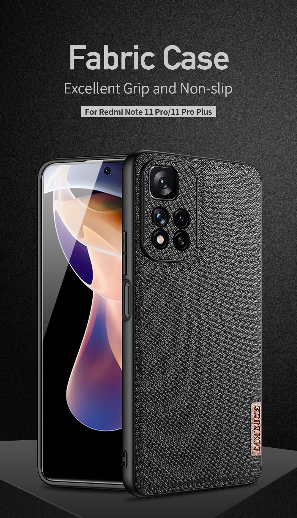 Dux Ducis Fino Series Tpu+pc+pvc+nylon 4 Layer Shomponter Shomporead Duted Defenter Chane Для Xiaomi Redmi Note 11 Pro+5g/redmi Note 11 Pro 5G (China) (MediaTek) - Черный