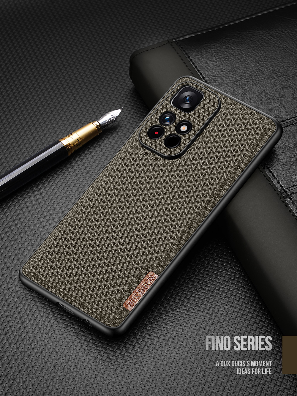 Dux Ducis Fino Series Series Hybrid Heavy Duty TPU+PC+PVC+Nylon Ant-scratch Protective Для Xiaomi Poco M4 Pro 5G/Redmi Примечание 11 5G (китай) (mediatek)/redmi Примечание 11t 5G/Redmi Note 11S 5G - Армейский Зеленый