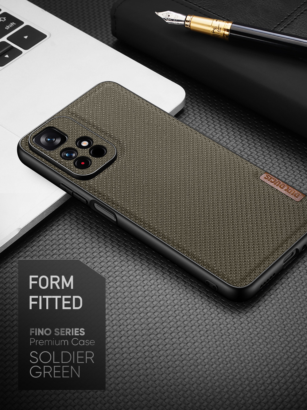 Dux Ducis Fino Series Series Hybrid Heavy Duty TPU+PC+PVC+Nylon Ant-scratch Protective Для Xiaomi Poco M4 Pro 5G/Redmi Примечание 11 5G (китай) (mediatek)/redmi Примечание 11t 5G/Redmi Note 11S 5G - Армейский Зеленый