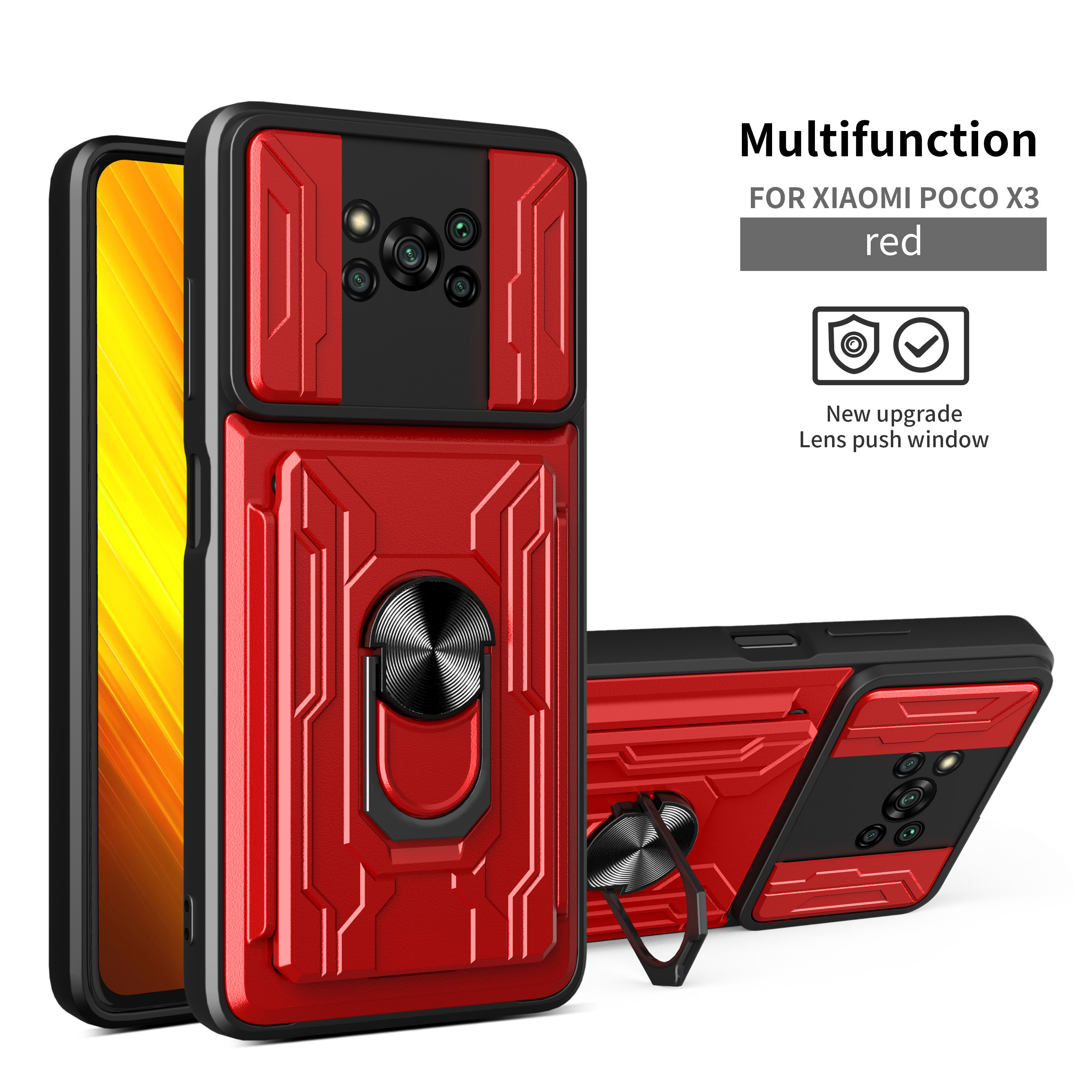 Faccolta di Coverso Per Caperchio PC + Gush Shochthoust TPU Afrouth Chould Con Ringlio e Stand Staggio Stachibile Per Xiaomi Poco X3/poco X3 Nfc/poco X3 Pro - Zaffiro