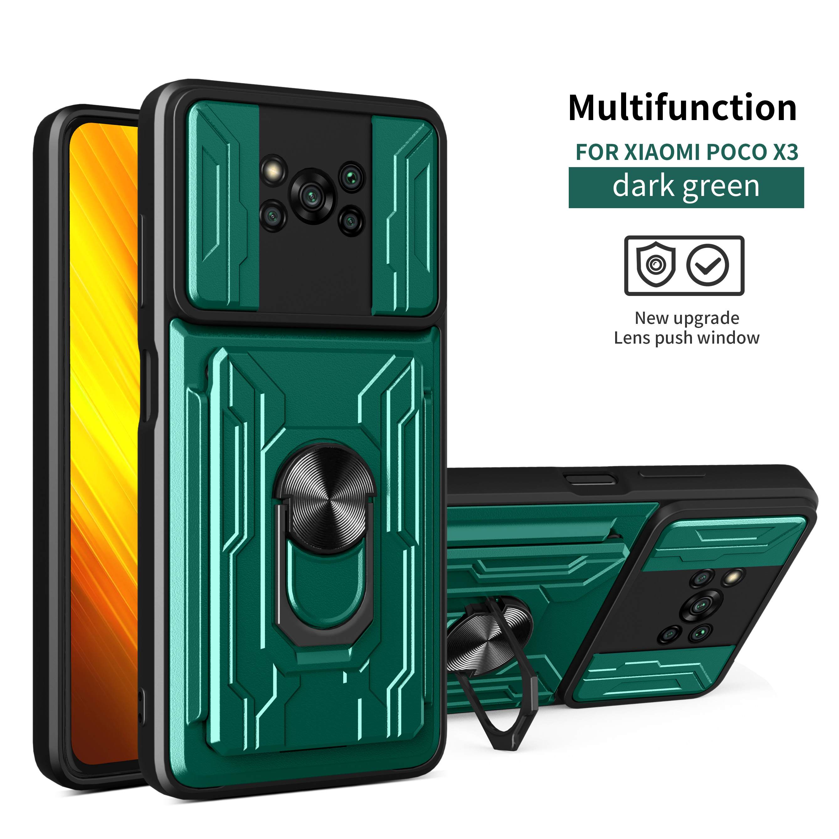 Faccolta di Coverso Per Caperchio PC + Gush Shochthoust TPU Afrouth Chould Con Ringlio e Stand Staggio Stachibile Per Xiaomi Poco X3/poco X3 Nfc/poco X3 Pro - Zaffiro