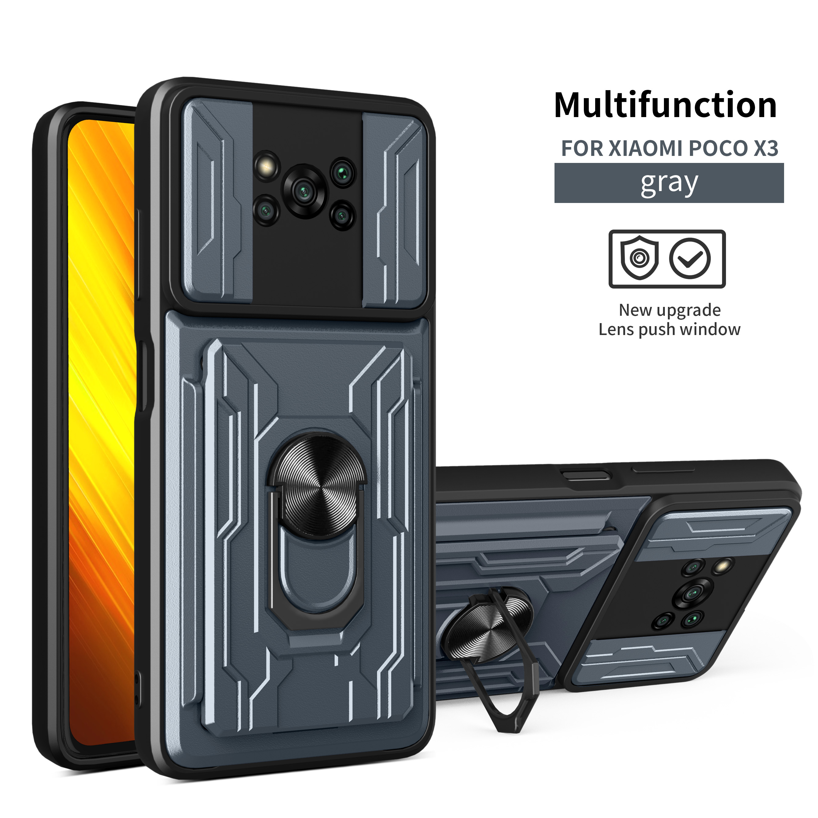 Faccolta di Coverso Per Caperchio PC + Gush Shochthoust TPU Afrouth Chould Con Ringlio e Stand Staggio Stachibile Per Xiaomi Poco X3/poco X3 Nfc/poco X3 Pro - Zaffiro